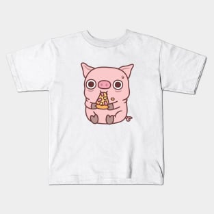 Cute Little Pig Eating Hawaiian Ham Pizza Oops Kids T-Shirt